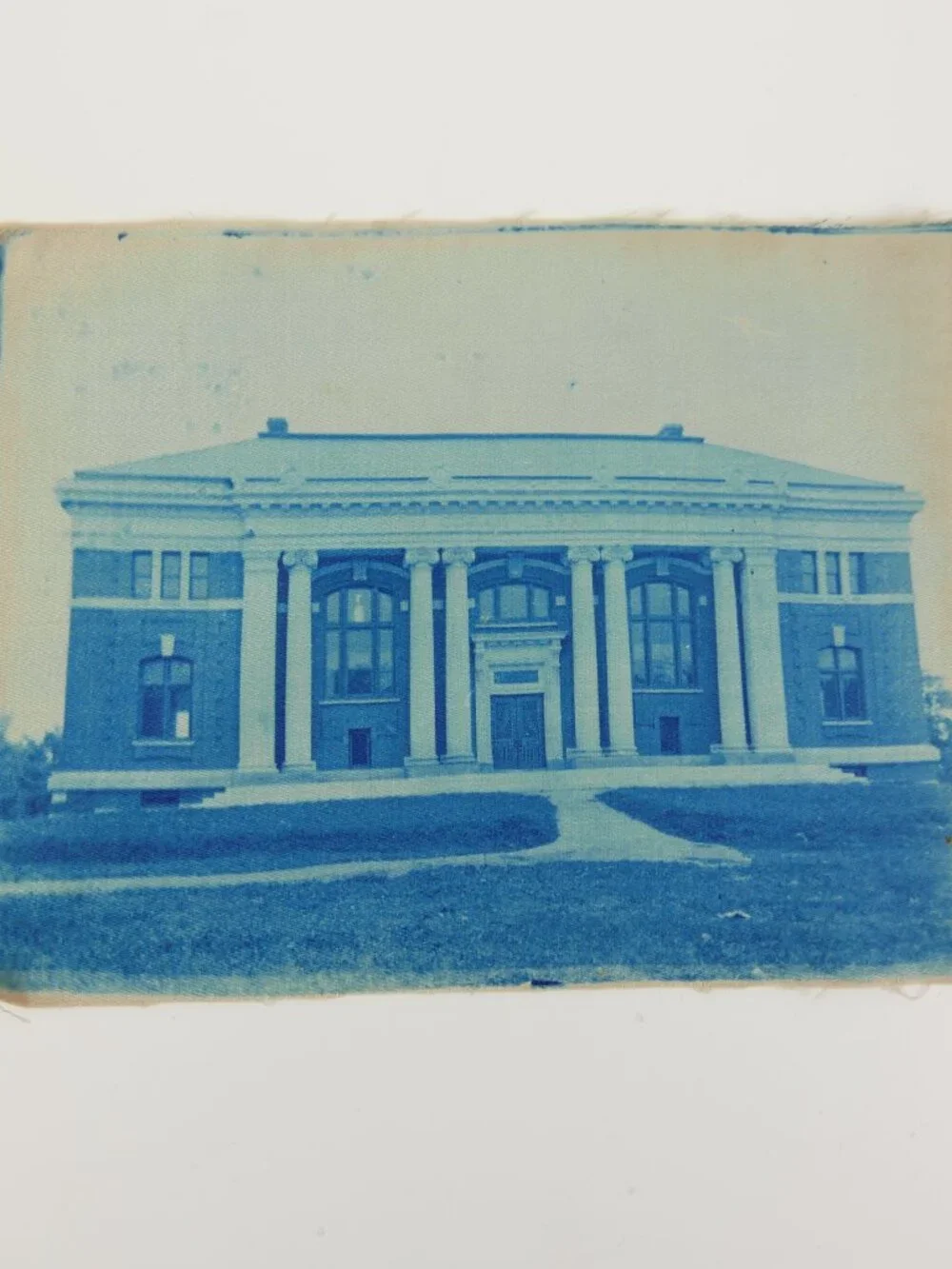 Antique Bates College Coram Library Cyanotype Photo on Cloth Lewiston Maine RARE